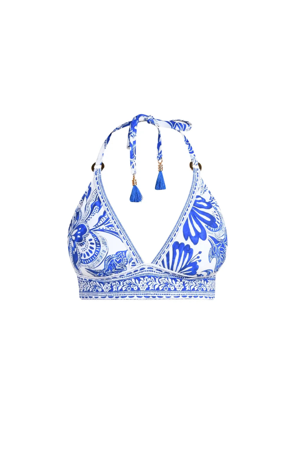 Botanical Brocade Banded Halter Top - Lapis