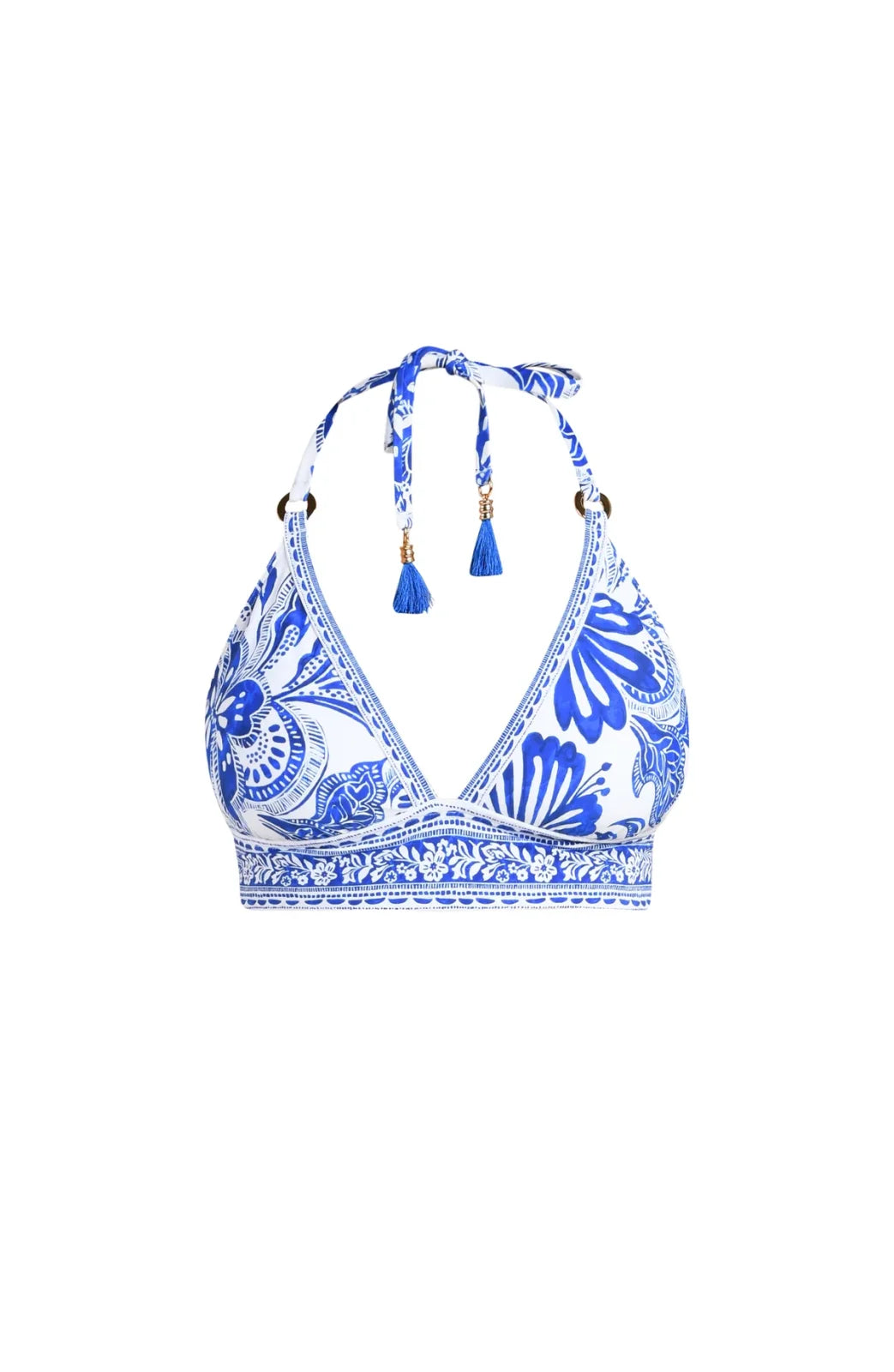 Botanical Brocade Banded Halter Top - Lapis