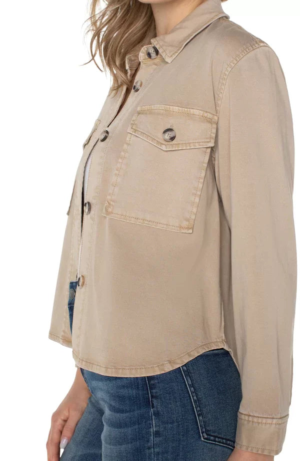 LP TAN CROP JACKET from Raggdoll Boutique, a trendy coastal style essential for summer outfits in Texas.
