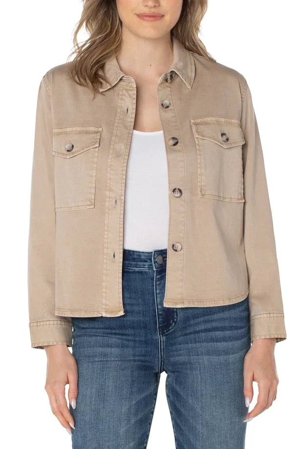 LP TAN CROP JACKET from Raggdoll Boutique for trendy coastal style in summer outfits Texas.