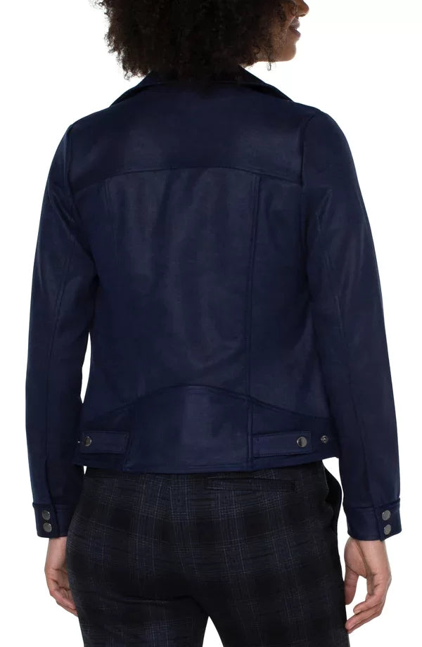 LIVERPOOL MYSTIC NAVY MOTTO JACKET back view, trendy coastal style from Raggdoll Boutique, perfect for summer outfits Texas.