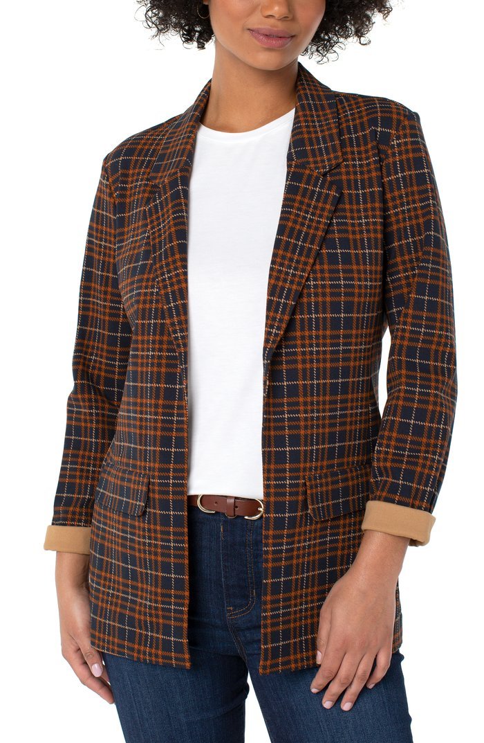 BOYFRIEND BLAZER in plaid pattern from Raggdoll Boutique, perfect for trendy coastal style and summer outfits Texas.