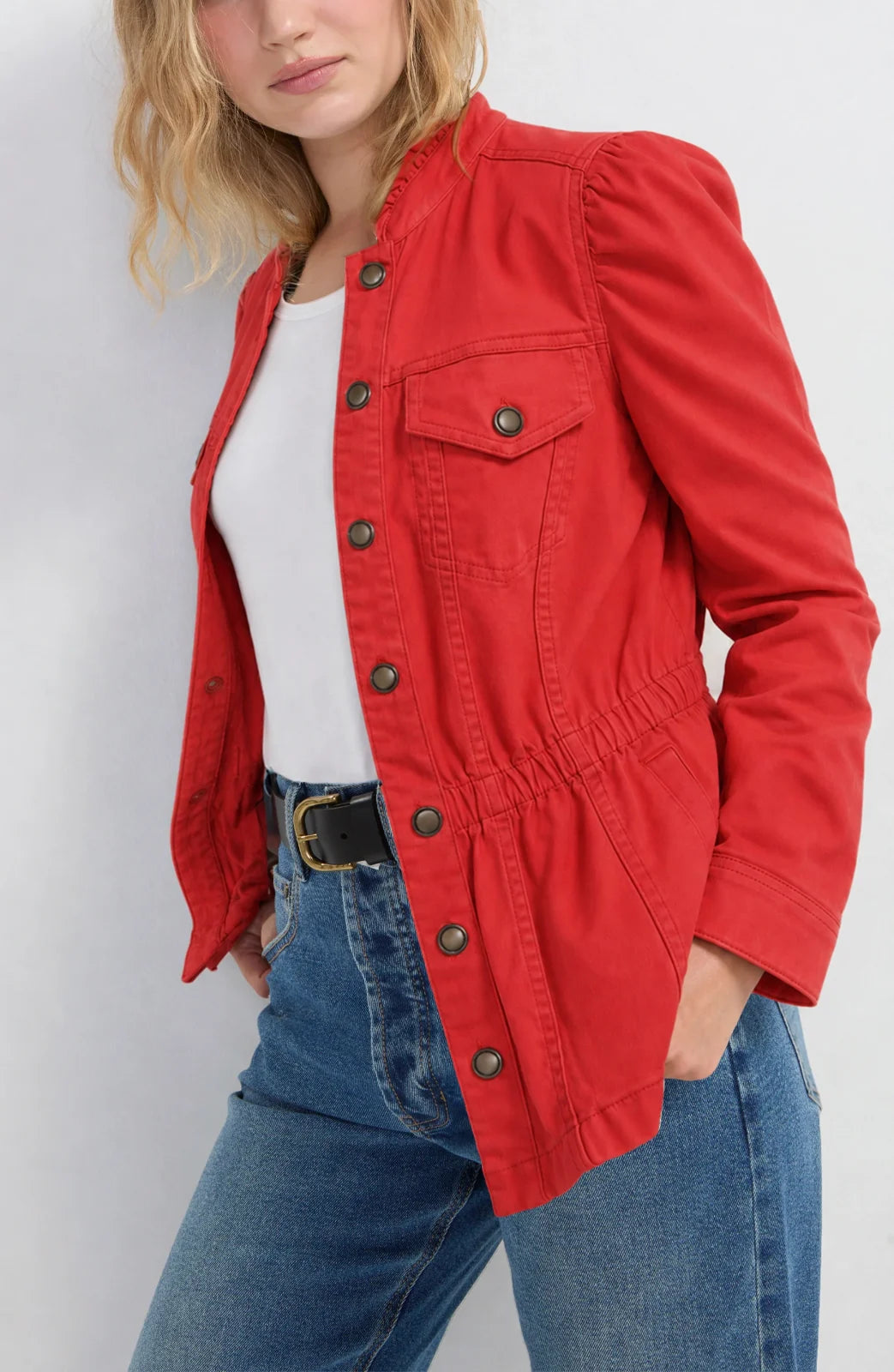 LP Puff Sleeve Trucker Jacket-Sundance Red