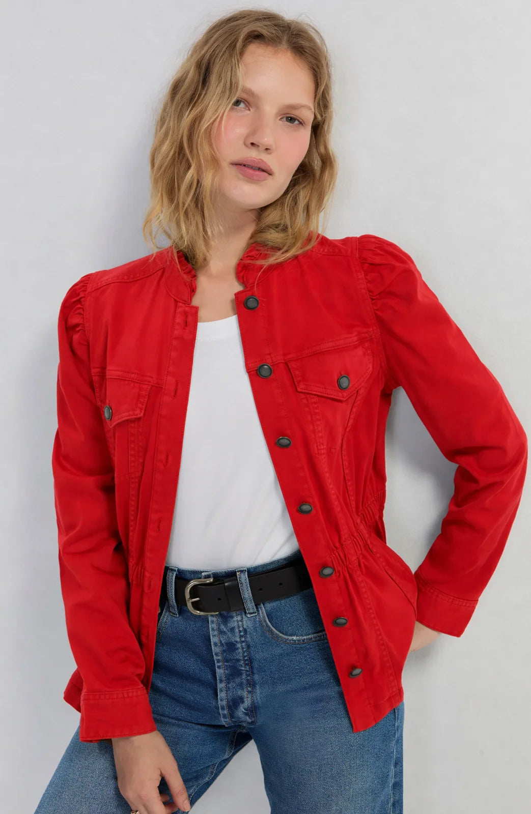 LP Puff Sleeve Trucker Jacket-Sundance Red