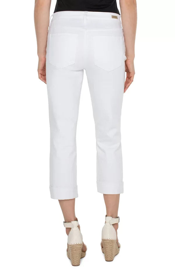 Liverpool White Charlie Crop Cuffed Jeans back view, perfect for trendy coastal style and summer outfits Texas.
