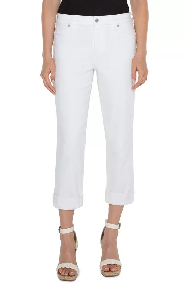 Liverpool White Charlie Crop Cuffed Jeans featuring wide cuff detail, perfect for trendy coastal style.