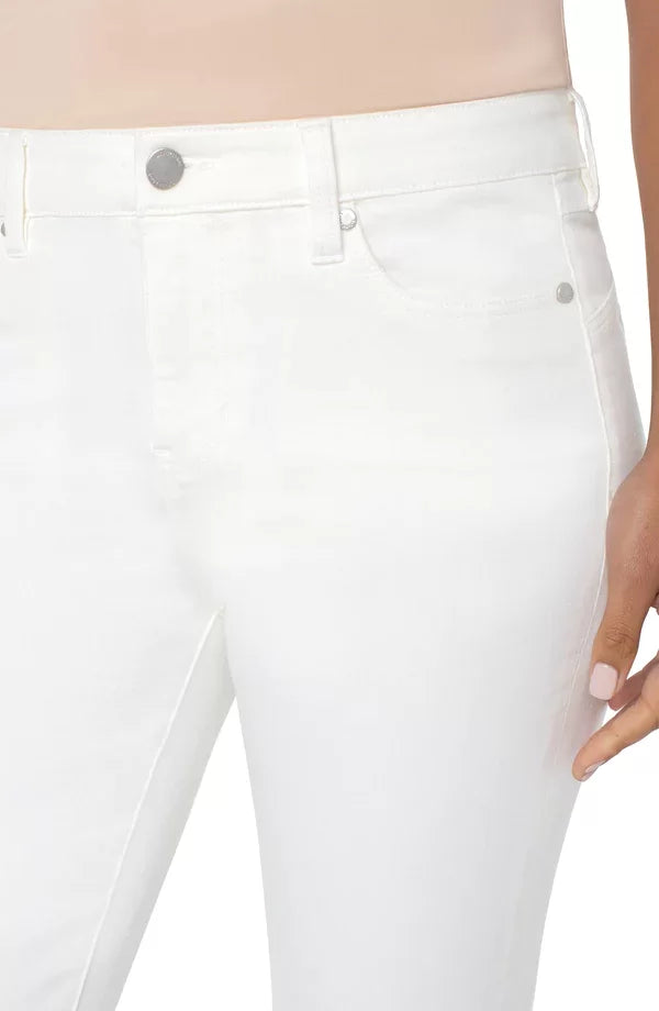 PIPER "HUGGER" ANKLE SKINNY PORCELAIN WHITE JEANS close up view, trendy coastal fashion boutique