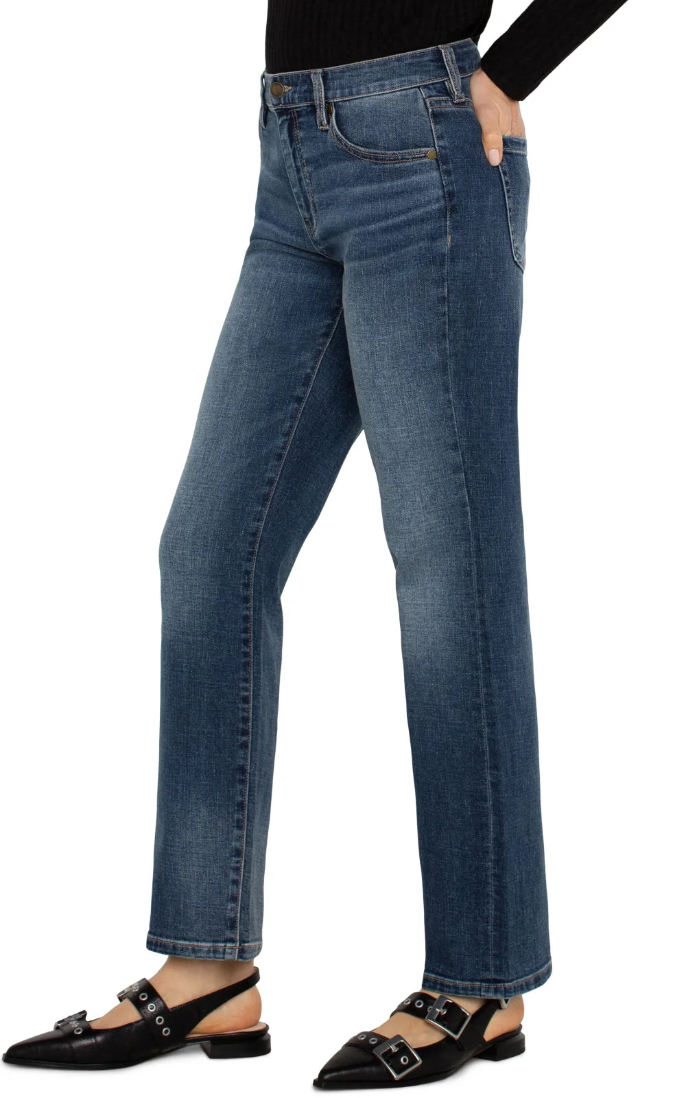 Liverpool Kennedy straight leg jeans with mid-rise fit, perfect for stylish women's bottoms at Port Aransas boutique.