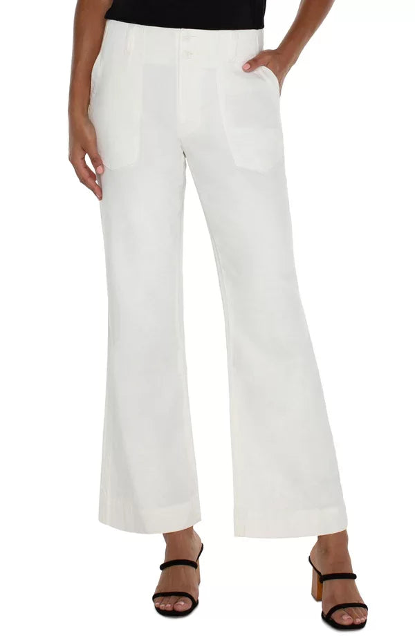 Liverpool Hannah Crop Flare in Soft White, trendy coastal style from Raggdoll Boutique.