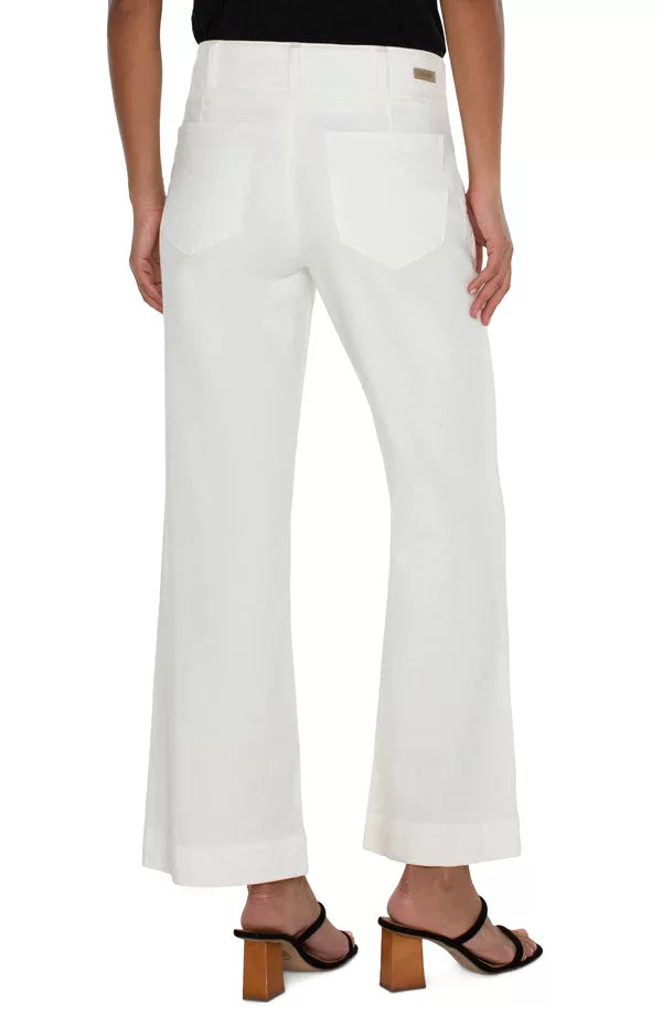 Back view of Liverpool Hannah Crop Flare in Soft White, perfect for trendy coastal style at Raggdoll Boutique.