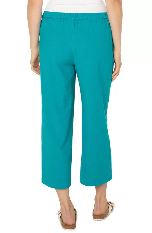 Back view of LIVERPOOL LAKE BLUE CROP TROUSER from Raggdoll Boutique, perfect for summer outfits Texas.