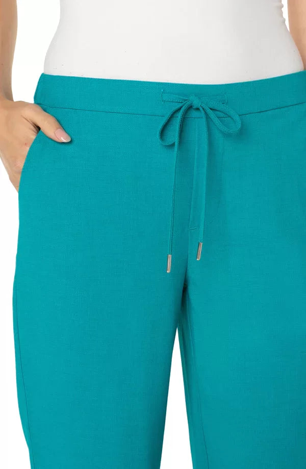 LIVERPOOL LAKE BLUE CROP TROUSER showcasing a stylish mid-rise pull-on design, perfect for summer outfits Texas.