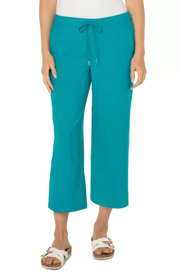 LIVERPOOL LAKE BLUE CROP TROUSER from Raggdoll Boutique, featuring a 25" inseam and trendy coastal style.