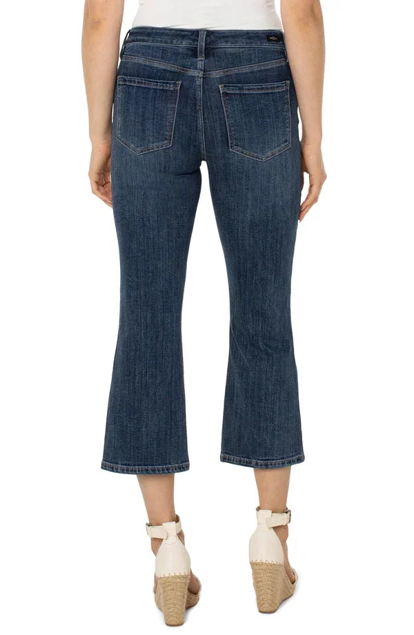 LIVERPOOL HANNAH CROP FLARE JEANS showcased from the back view, perfect for trendy coastal style at Raggdoll Boutique.