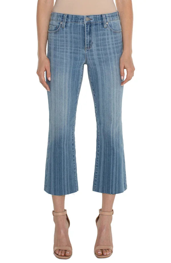 Liverpool Hannah cropped denim flares, stylish women's bottoms from coastal boutique clothing, perfect for tropical vacations.