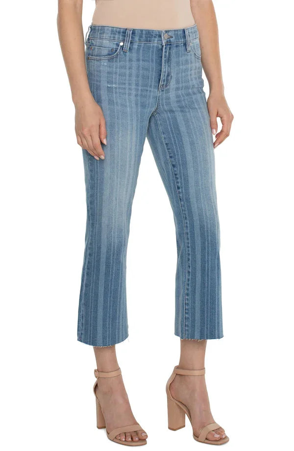 Liverpool Hannah Cropped Denim Flare in Bayard Stripe, stylish women's bottoms for coastal boutique clothing.