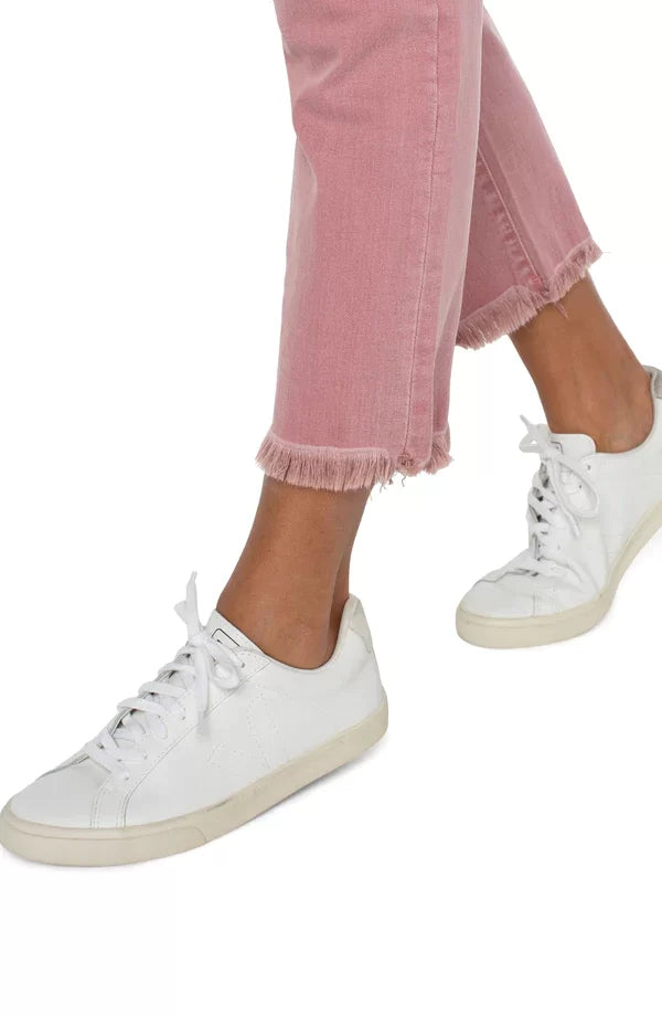 LIVERPOOL KENNEDY CROP STRAIGHT WITH FRAY HEM-ANTIQUE ROSE styled with white sneakers from Raggdoll Boutique.