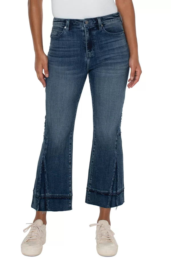 LP HANNAH HI-RISE CROP FLARE WITH SEAM DETAIL showcased in trendy denim at Raggdoll Boutique.