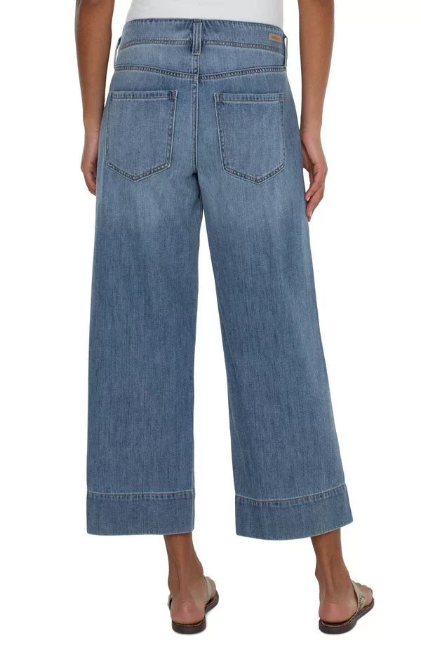 Back view of Liverpool Cropped Front Pocket Jeans-Super Stride, perfect for trendy coastal style from Raggdoll Boutique.