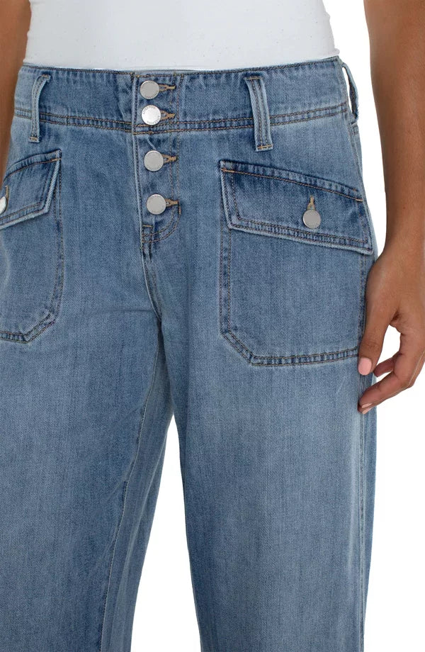 Liverpool Cropped Front Pocket Jeans-Super Stride with button details from Raggdoll Boutique.