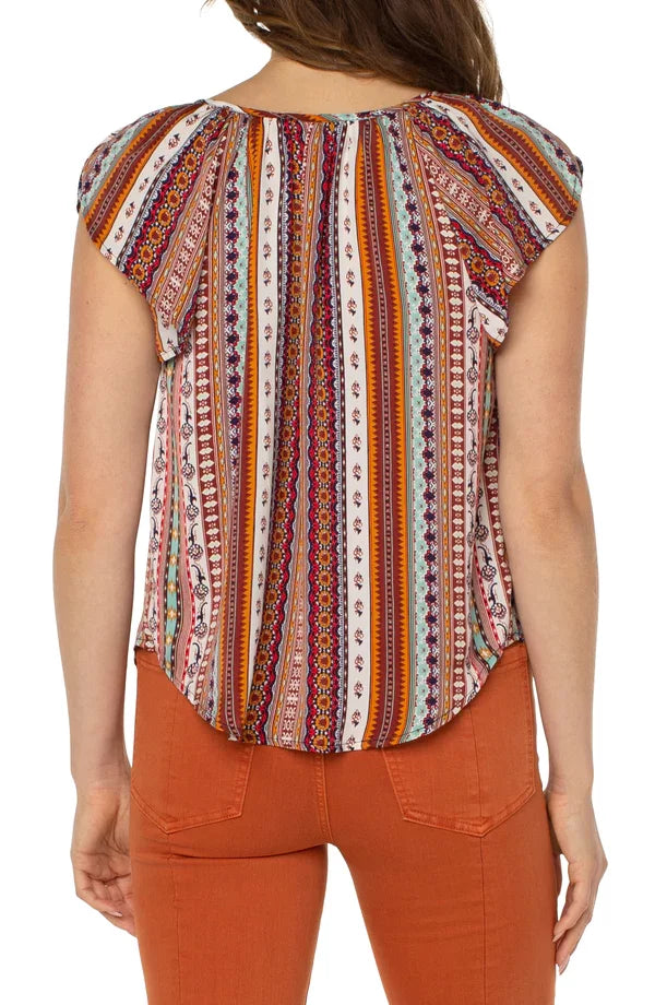LIVERPOOL CAROUSEL PETAL SLEEVE TOP vibrant patterned top with petal sleeves, perfect for summer outfits Texas from Raggdoll Boutique.