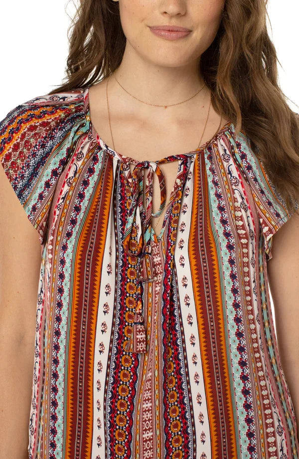 LIVERPOOL CAROUSEL PETAL SLEEVE TOP with vibrant patterns and petal sleeves, perfect for summer outfits Texas.