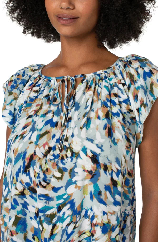 LIVERPOOL TURQUOISE PRINT TOP featuring modern coastal style, available at Raggdoll Boutique in Port Aransas.