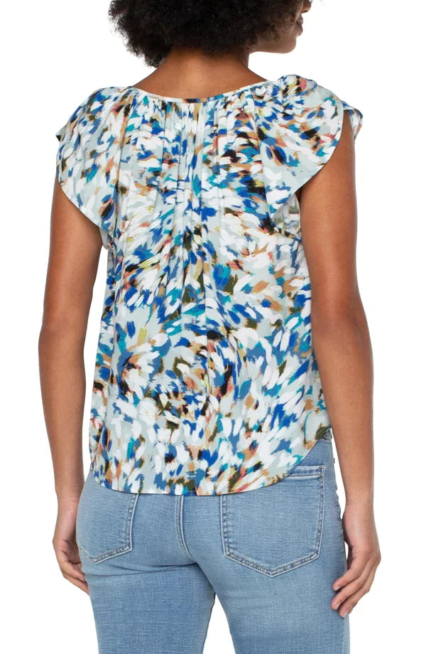 LIVERPOOL TURQUOISE PRINT TOP showcased in trendy coastal style at Raggdoll Boutique, ideal for summer outfits Texas.