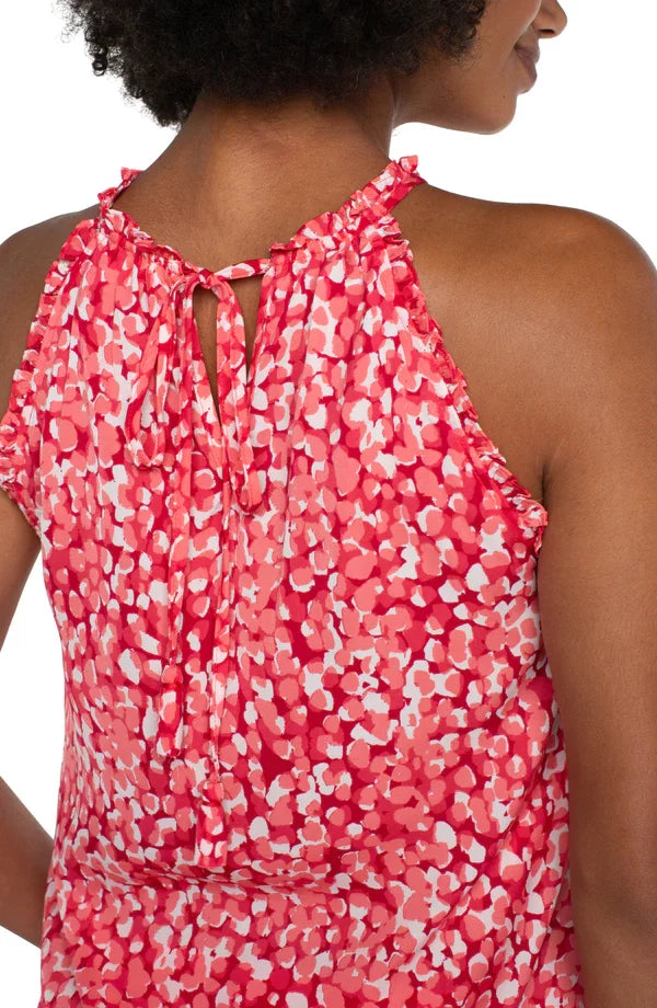 LIVERPOOL WATERMEL SUGAR HALTER TOP back view with trendy pink floral pattern, perfect for summer outfits Texas.