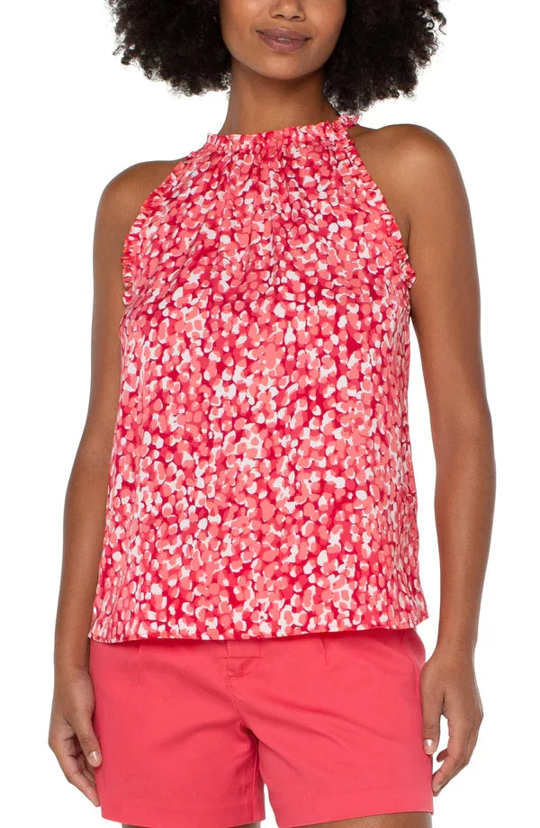 LIVERPOOL WATERMEL SUGAR HALTER TOP modeled by a woman, perfect for summer outfits Texas and coastal fashion boutique.