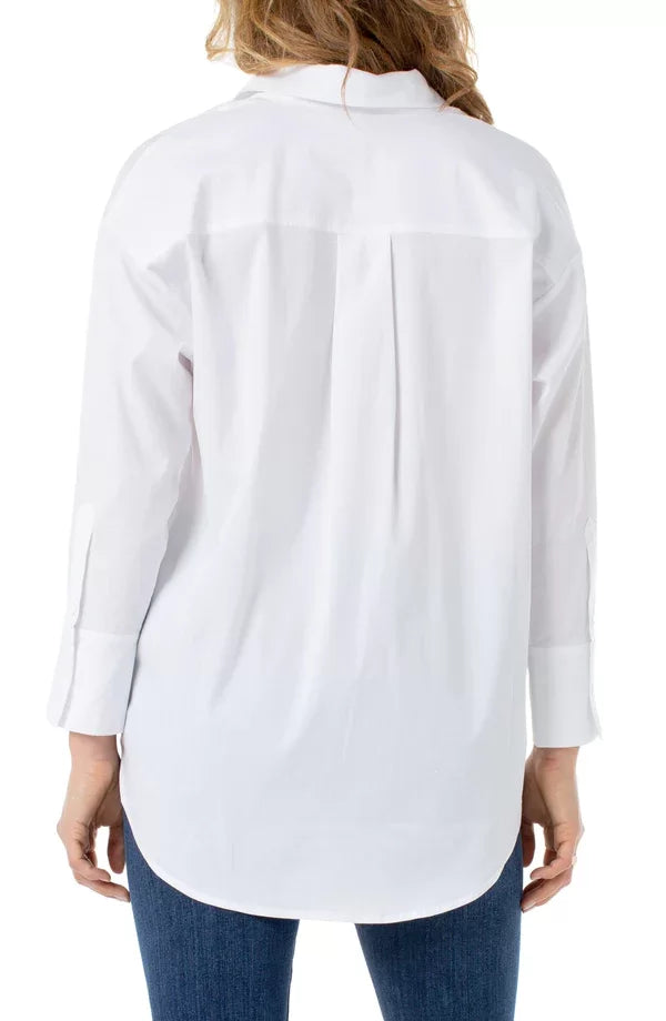 Back view of LP Classic White Button Down Shirt, perfect for Raggdoll Boutique's trendy coastal style.