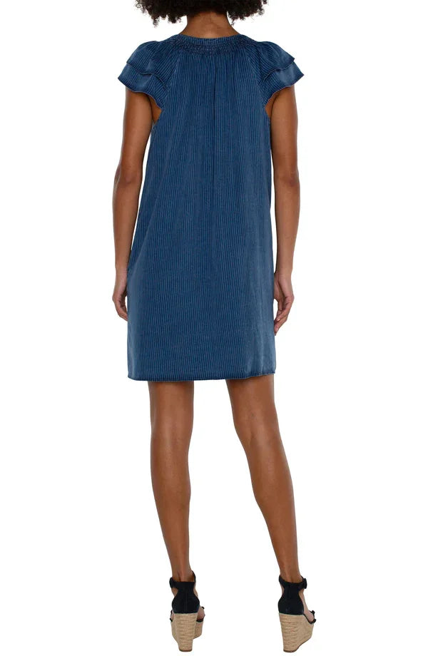 Back view of LIVERPOOL CAP SLEEVE RAGLAN DRESS (INDIGO) from Raggdoll Boutique, perfect for summer outfits Texas.