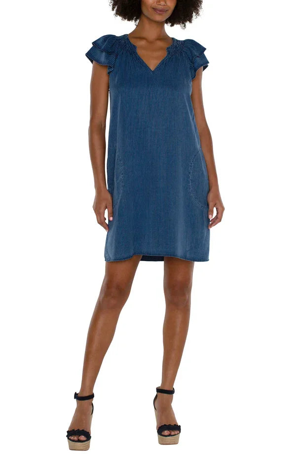 LIVERPOOL CAP SLEEVE RAGLAN DRESS (INDIGO) available at Raggdoll Boutique, perfect for summer outfits Texas.