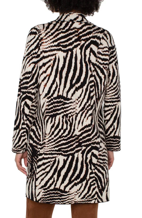 LIVERPOOL ANIMAL PRINT COATIGAN SWEATER back view featuring trendy coastal style from Raggdoll Boutique.