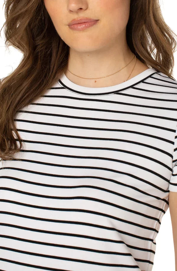 LIVERPOOL BLACK AND WHITE SLIM FIT CREW TEE featuring a short sleeve design and trendy striped pattern from Raggdoll Boutique.