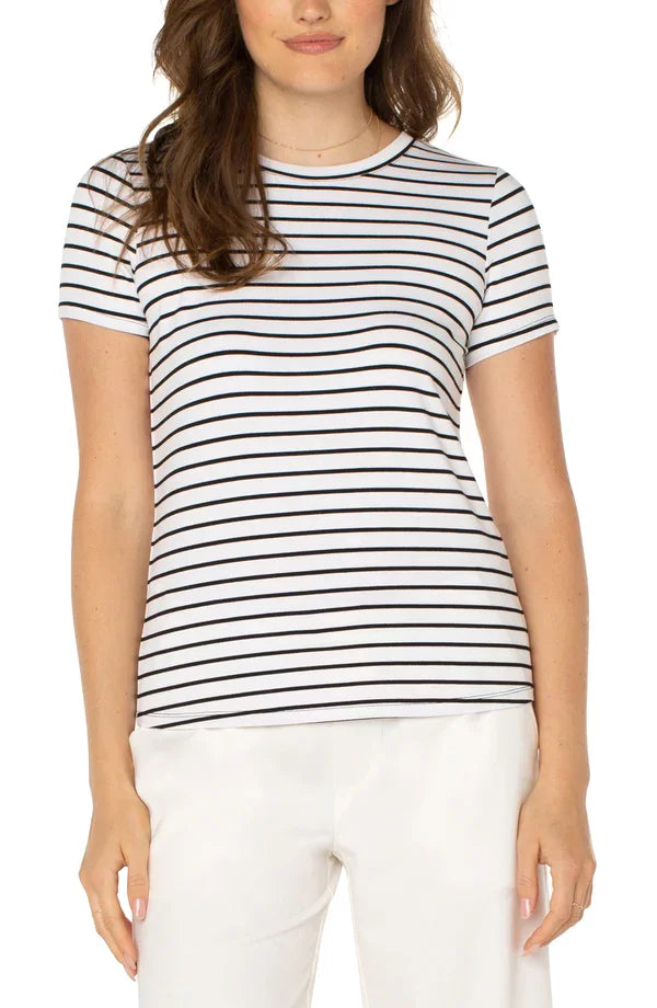 LIVERPOOL BLACK AND WHITE SLIM FIT CREW TEE from Raggdoll Boutique, perfect for trendy coastal style and summer outfits Texas.