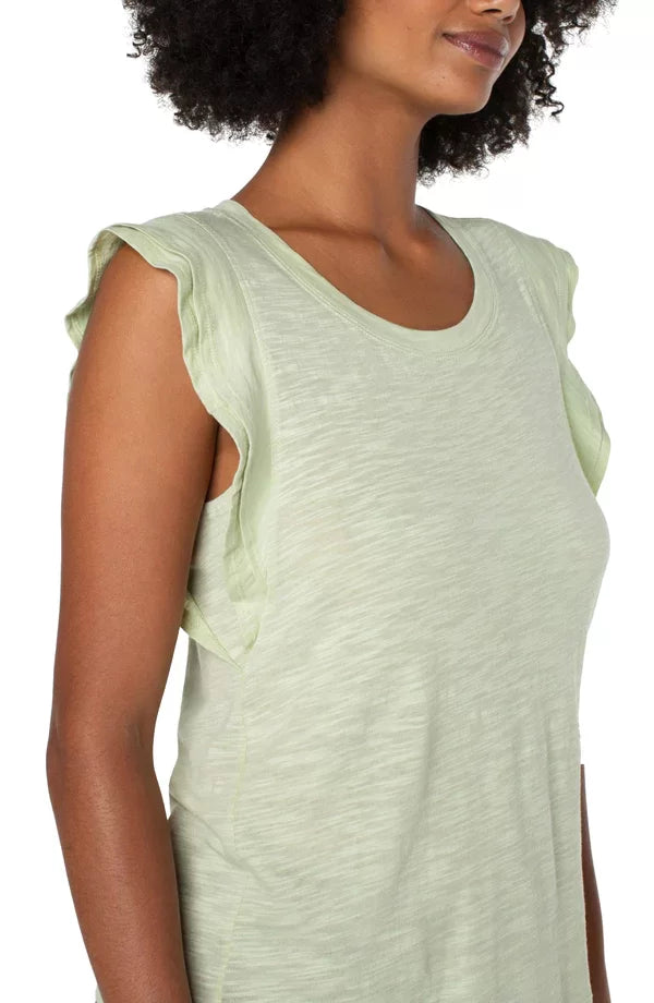 LIVERPOOL CELADON FLUTTER SLEEVE TOP displayed in a trendy coastal style at Raggdoll Boutique.