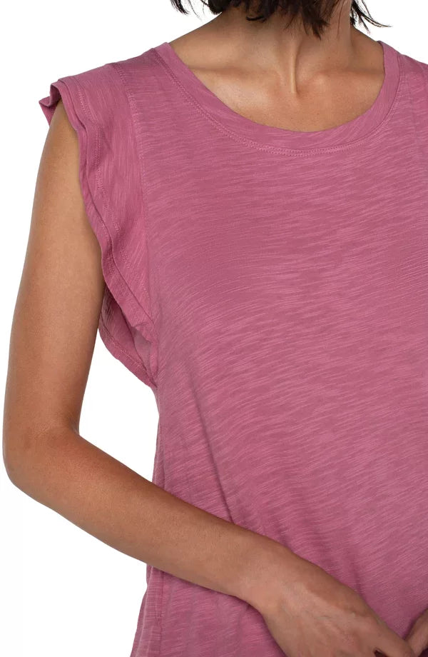 LIVERPOOL WILD ROSE FLUTTER SLEEVE SLUB KNIT TOP in pink from Raggdoll Boutique, perfect for trendy coastal style.