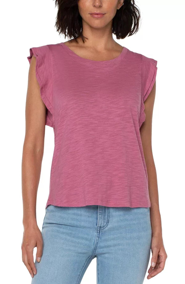 LIVERPOOL WILD ROSE FLUTTER SLEEVE SLUB KNIT TOP from Raggdoll Boutique, perfect for summer outfits Texas.