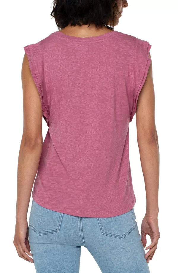 LIVERPOOL WILD ROSE FLUTTER SLEEVE SLUB KNIT TOP back view stylish women’s clothing from Raggdoll Boutique