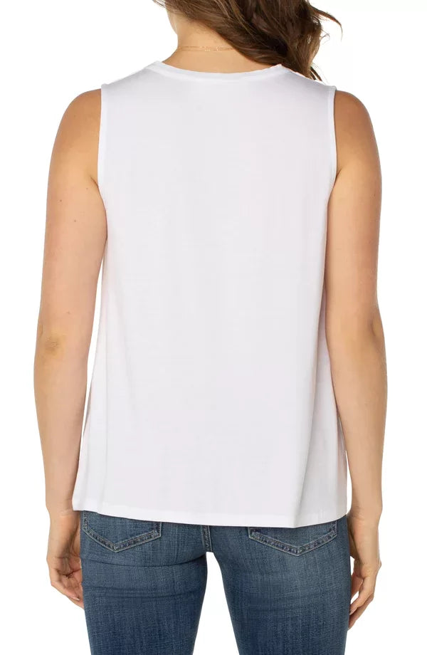 Back view of LIVERPOOL WHITE V-NECK MODAL KNIT TOP, stylish sleeveless top from Raggdoll Boutique.