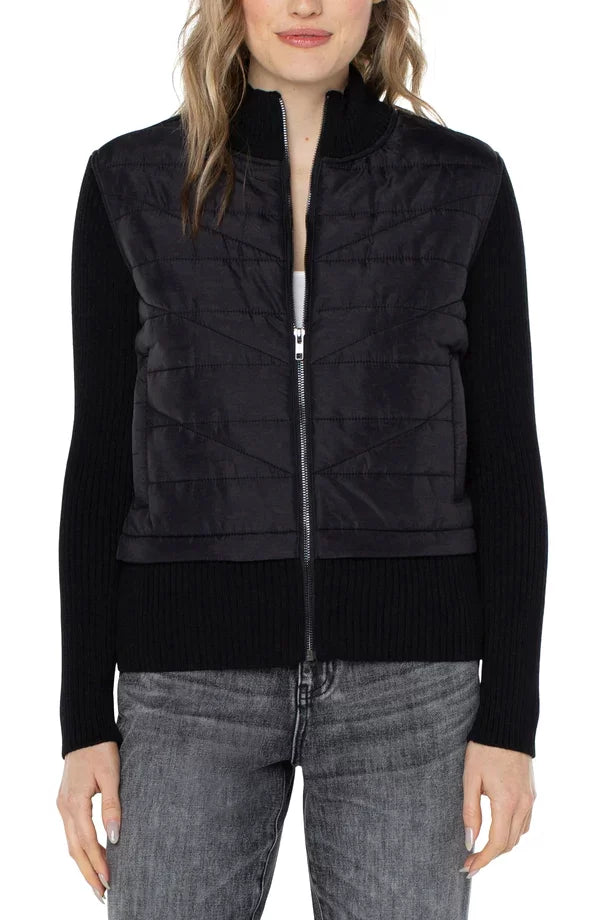 LIVERPOOL QUILTED FULL ZIP SWEATER-BLACK, a stylish piece from Raggdoll Boutique for trendy coastal fashion.