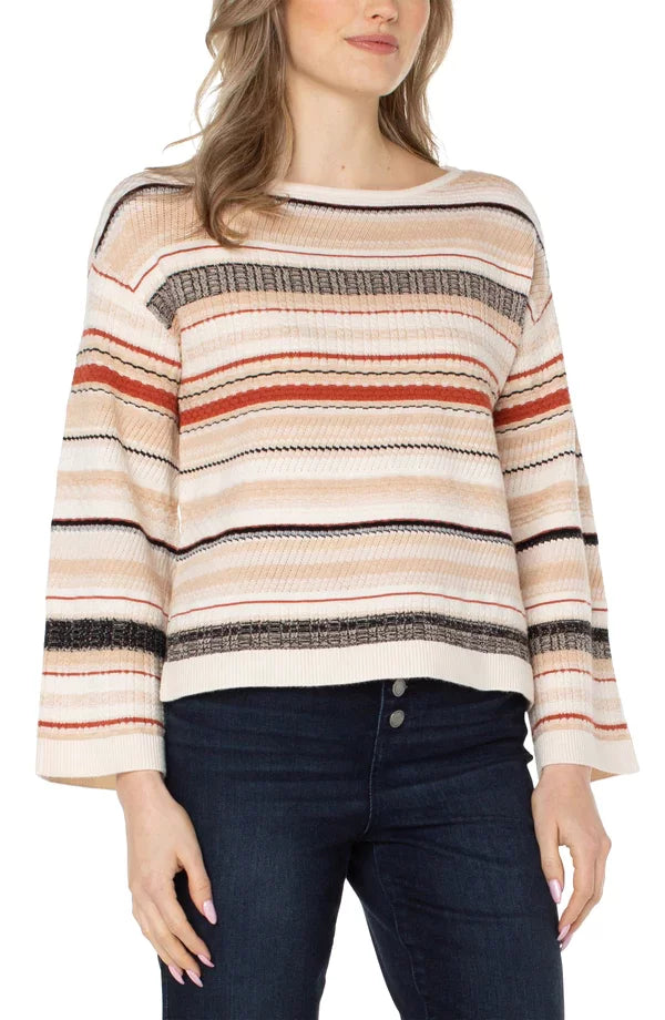 LIVERPOOL BOAT NECK TEXTURED STRIPED SWEATER styled with trendy coastal fashion from Raggdoll Boutique.