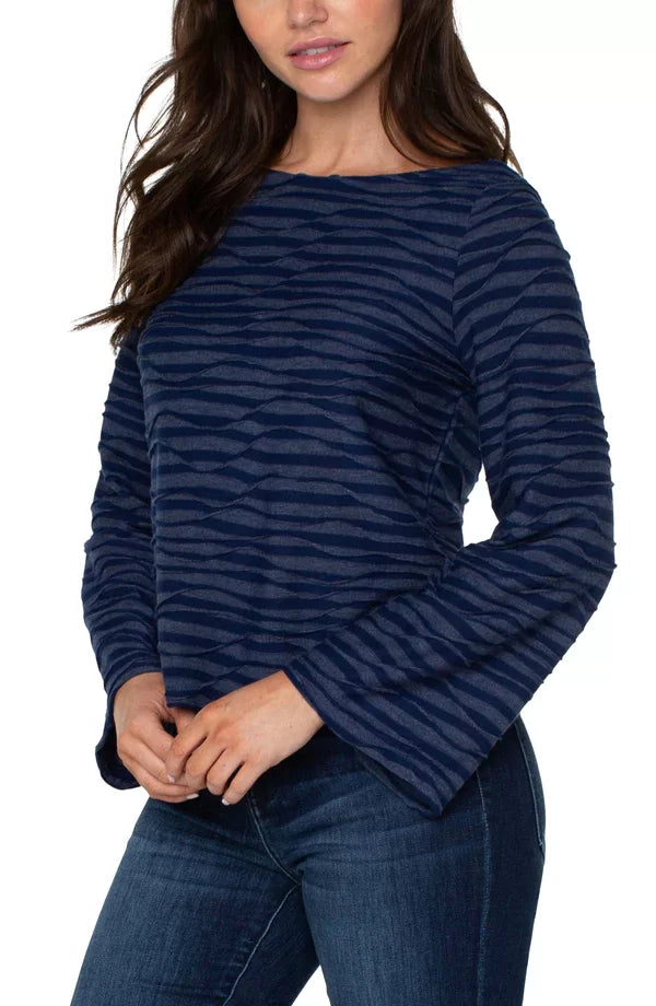 LP NAVY WAVE STRIPE FLARE SLEEVE KNIT TOP from Raggdoll Boutique, perfect for coastal fashion and summer outfits.