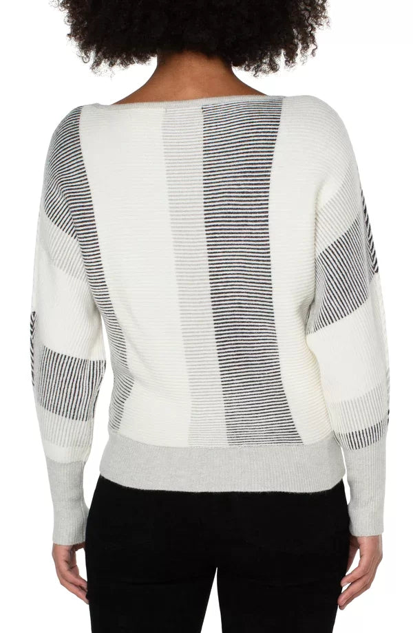 LIVERPOOL BOAT NECK DOLMAN SWEATER-CREAM BLACK back view, trendy coastal style from Raggdoll Boutique.