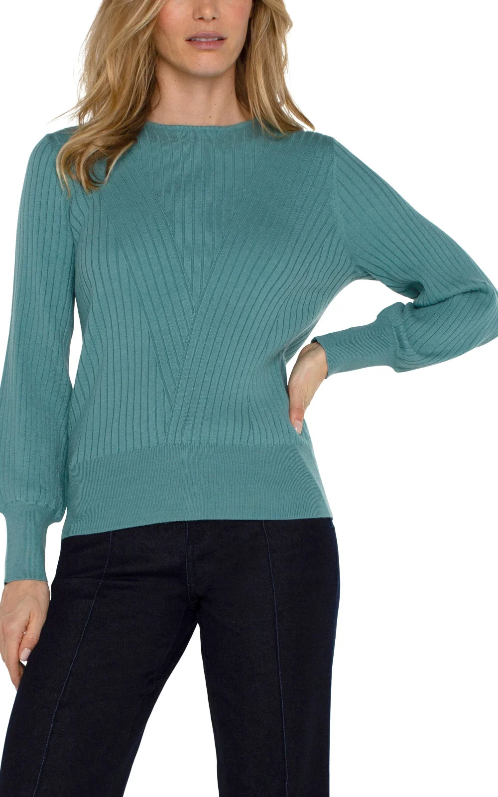 Liverpool ocean crew neck sweater, perfect for coastal boutique clothing and curated women's fashion.