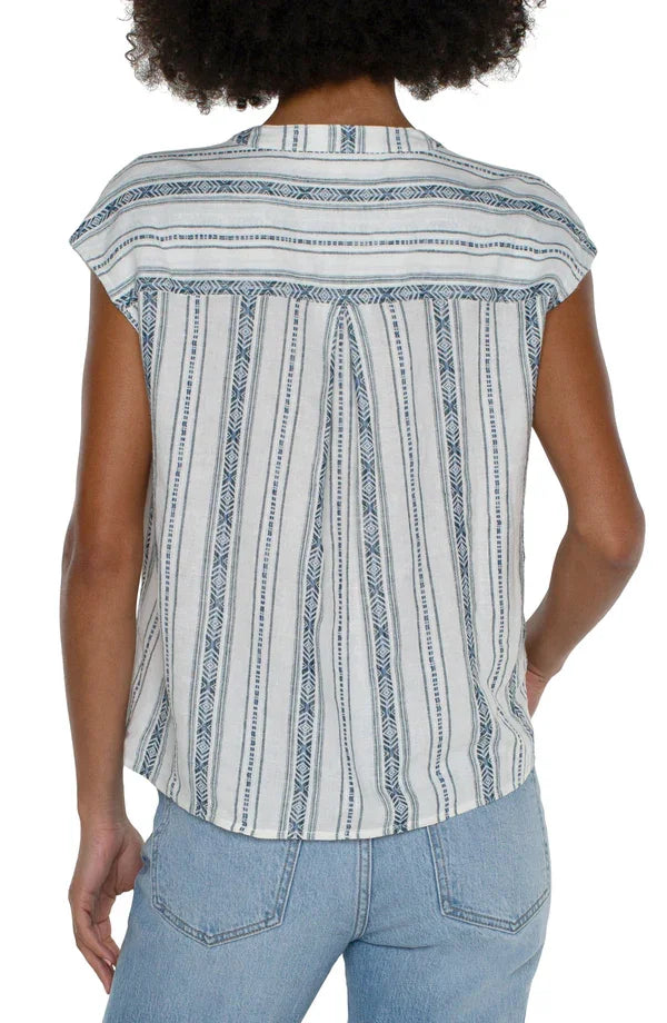 LIVERPOOL WOVEN DOLMAN TOP (NAVY/CREAM) stylish back view, perfect for summer outfits Texas from Raggdoll Boutique.