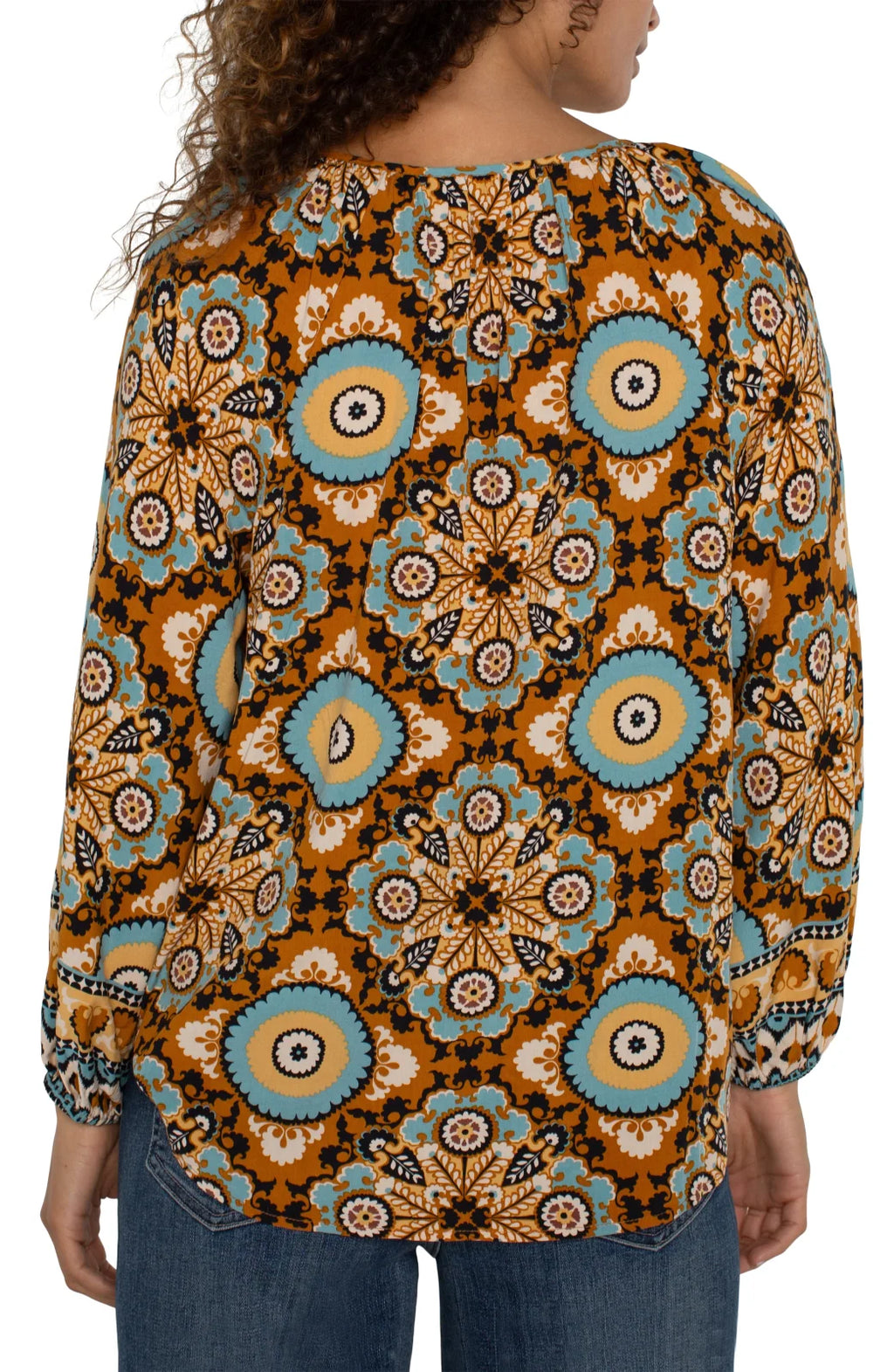 LP Ocean and Jasper Long-Sleeve Button Front Top with vibrant floral pattern from Raggdoll Boutique.