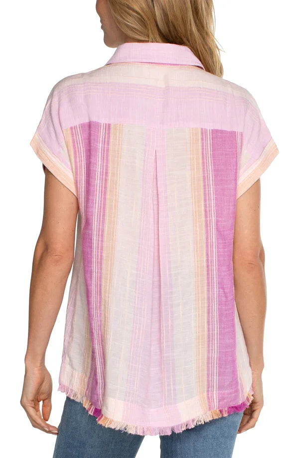 Back view of Liverpool Lavender Striped Top in multistripe design, perfect for summer outfits Texas from Raggdoll Boutique.