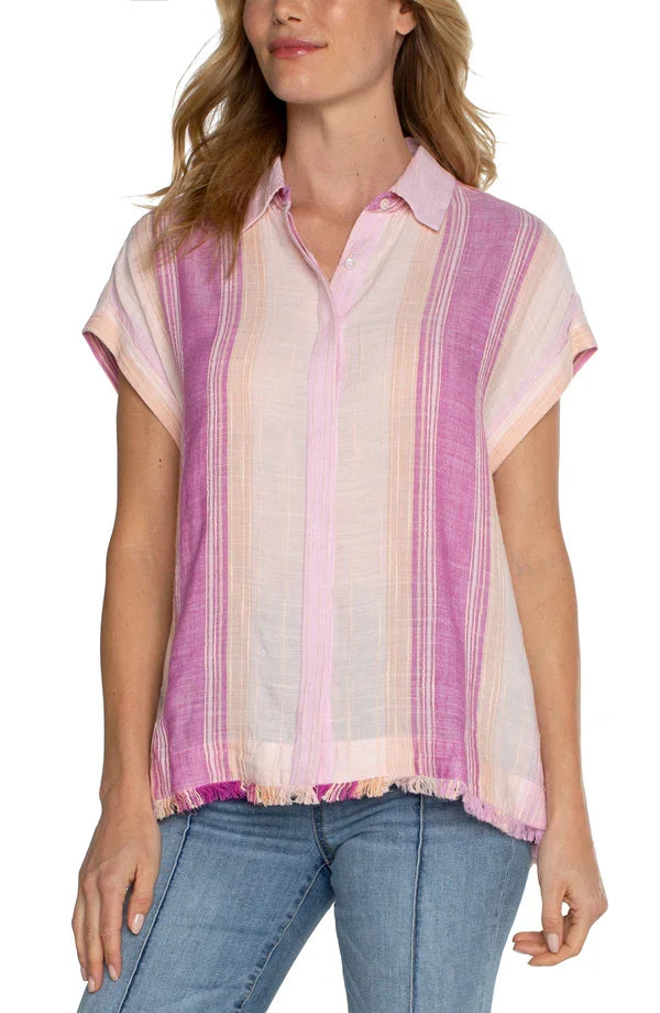 Liverpool Lavender Striped Top worn casually, showcasing a trendy coastal style from Raggdoll Boutique.